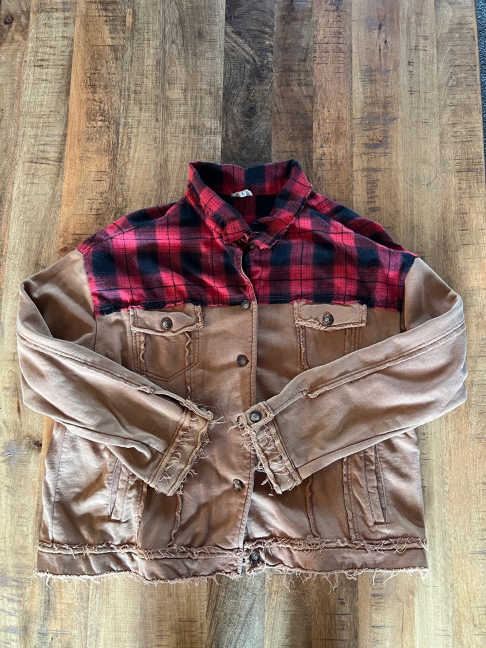 POL Red and Black Plaid Button-Up Shacket